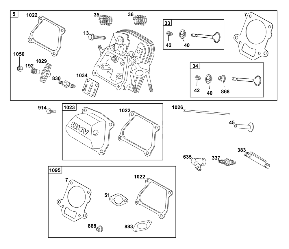Cylinder Head Group Diagram and Parts List for 117432-0624-B1  Briggs and Stratton Engine